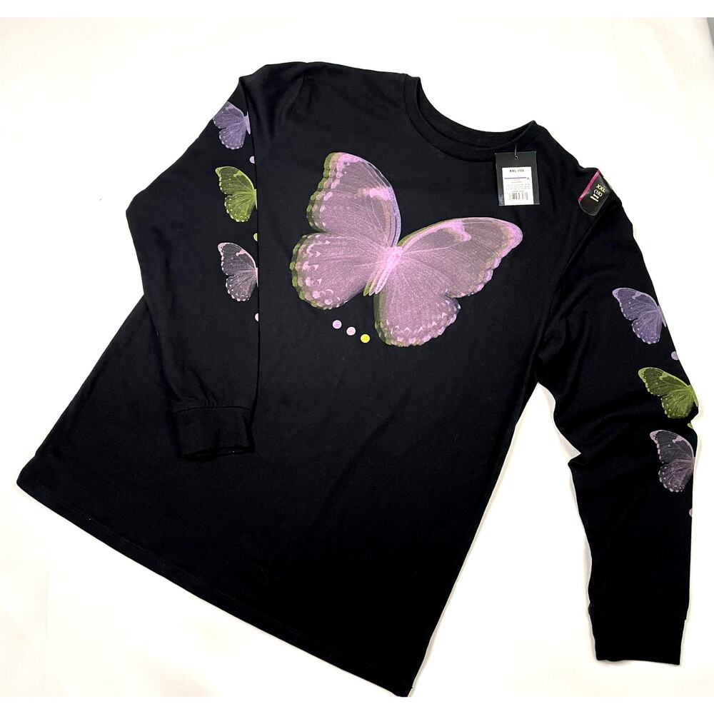 Art Class Kids Black Purple‎ Long Sleeve Butterfly Graphic T-Shirt Size XXL 18